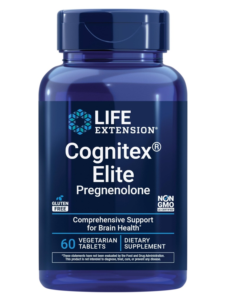Life Extensie Cognitex® Elite Gragnanolone, salvie, afine, ashwagandha, fosfatidilserină, Advanced Formula, Atenție, Focus, Memorie, Gluten-Free, Non-GMO, Vegetarian, 60 comprimate