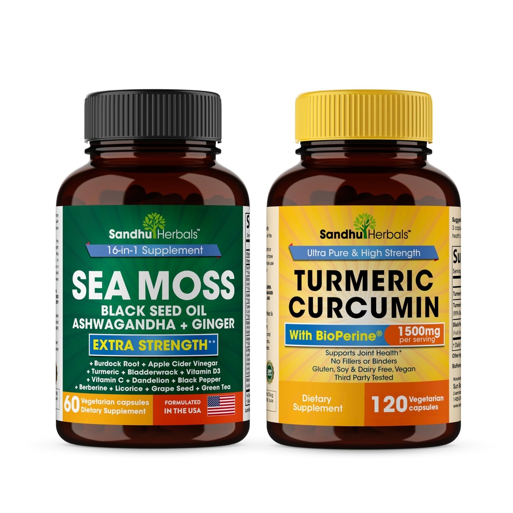 Sandhu Herbals Seamoss & Curcumina turmerica cu capsule bioperine 