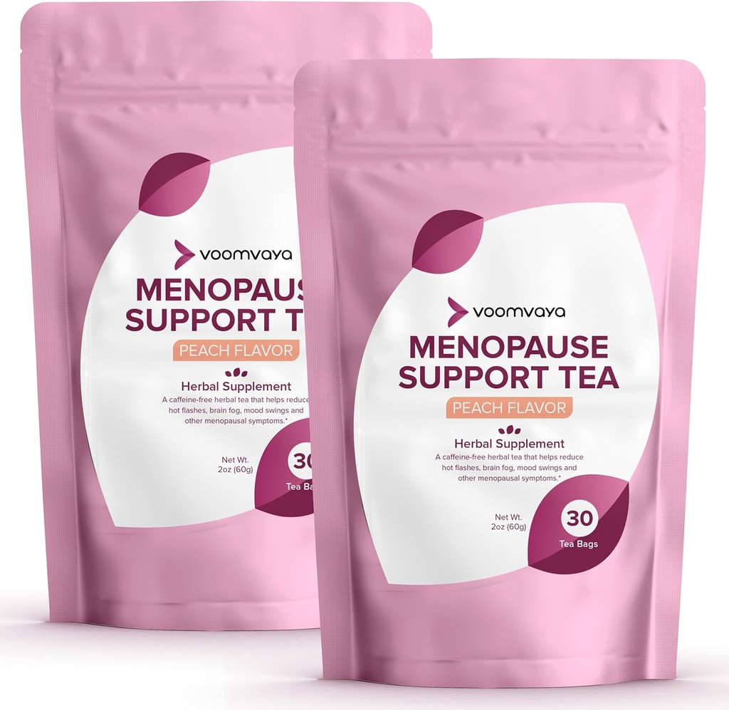 VoomVaya Salvați 10% pe Menopause Suport Ceai 2-Pack Bundle - Menopauza naturale Ajutor pentru femei w / Red Clover & Black Cohosh - Transpirații de noapte și Flashes fierbinte Relief - Peach Flavor - 90 Teabags
