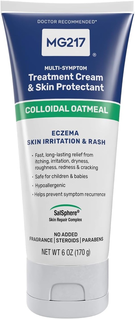 MG217 Eczeme Body Cream cu 2% fulgi de ovăz coloidal, Soothing Relief pentru uscat, mâncărime, și iritat Piele, Cruzime, Steroid și Fragrance-Free Moisturizer, 6 oz Tube