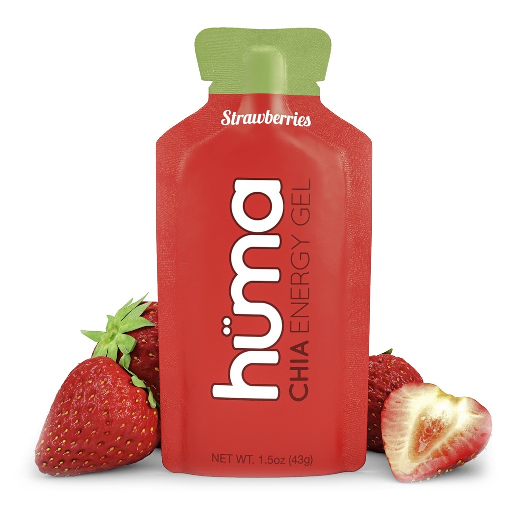 Huma Chia Energy Gel, Căpşuni, 12 Geluri - Premier Sports Nutrition for Endurance Exercice