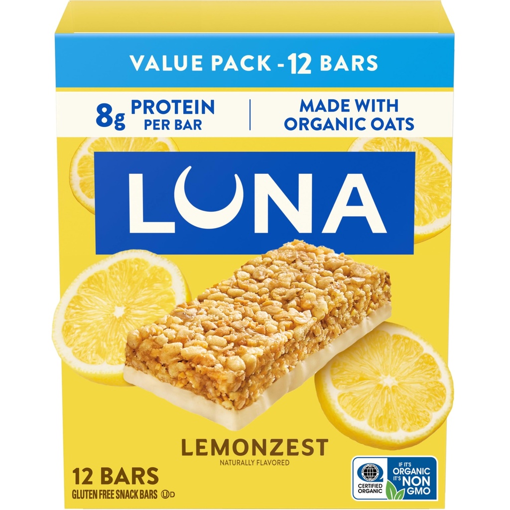 LUNA Bar - LemonZest Aromă - Gluten Free Snack Bars - Non-GMO - Baruri de proteine - Made with Organic Oats - Value Pack (12 Pack)