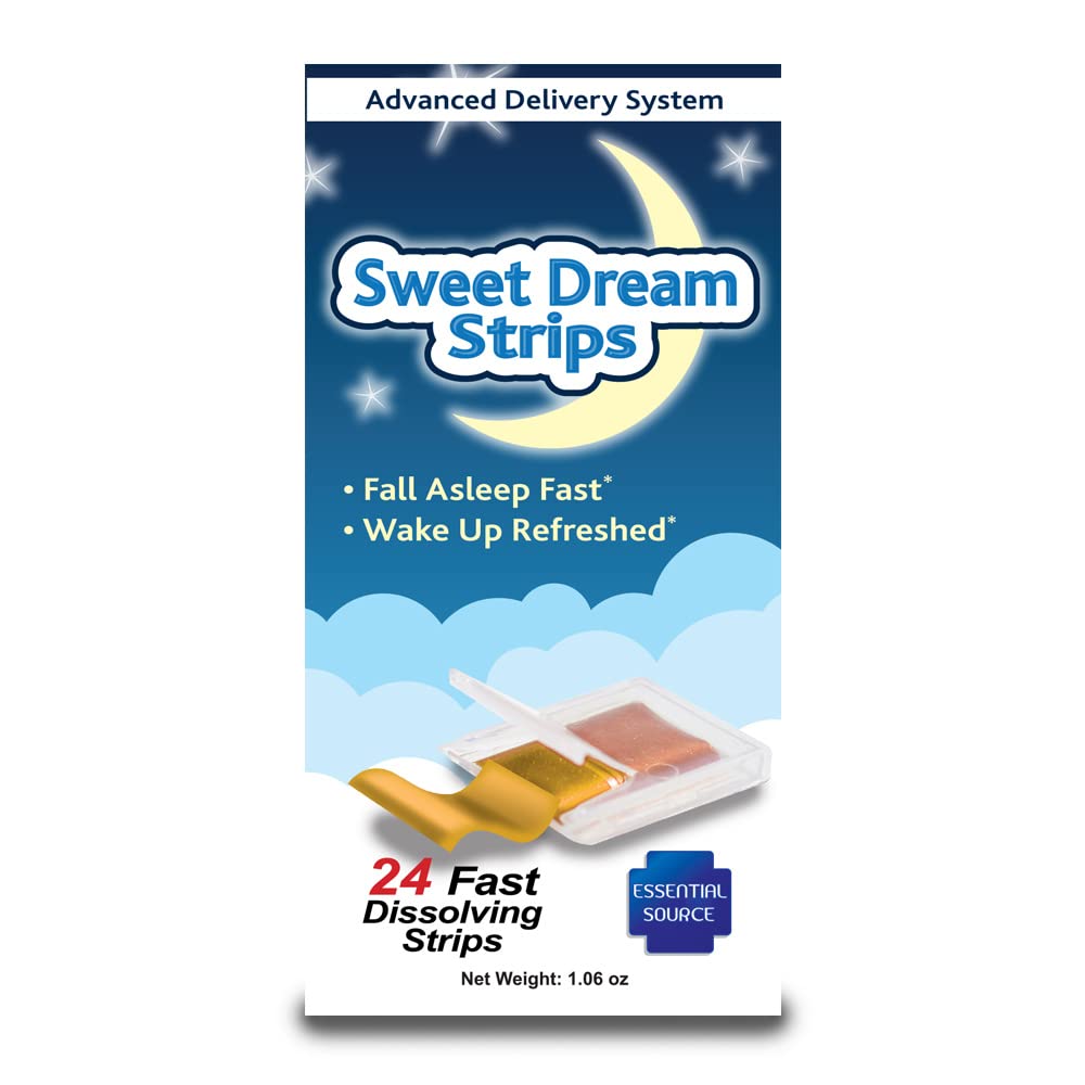 Sursa esentiala Dulce Dream Dresle de somn Oral Strips cu Melatonina, Piper Methysticum si Huperzine A - Herbal rapid dizolvarea benzilor de gura pentru dormit - Adânc Sleep Supplement - 24 Conte