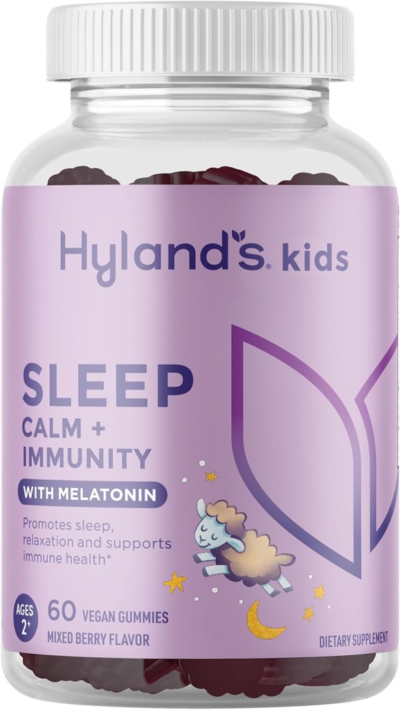 Hyland's Kids Sleep Calm & Imunity Support with Melatonin, Sleep Aid Gummies with Vitamina C, Zinc, Elderberry & Chamomile, Helps with Sleeplessness and Aglessness, 60 Vegan Gummies