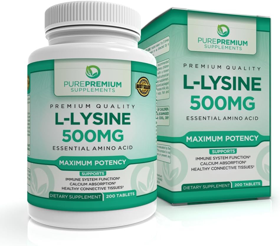 PurePremiu L-Lysine 500 mg Supliment - Aminoacid esenţial cu concentraţie maximă - Suplimentul de sprijin imun - Lysine 500 mg pur pentru absorbţie rapidă - 7 luni de aprovizionare - 200 Comprimate