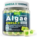 Vegan Omega-3 Gume pentru adulți, Ulei de pește Alternative de ulei de alge, Plant based DHA 460mg & EPA 230mg Plus MethylFolate, Vitamina B12, Fosfatidilserină, Nu Gust de pește, Vegan, Zahăr gratuit, 60 Cts