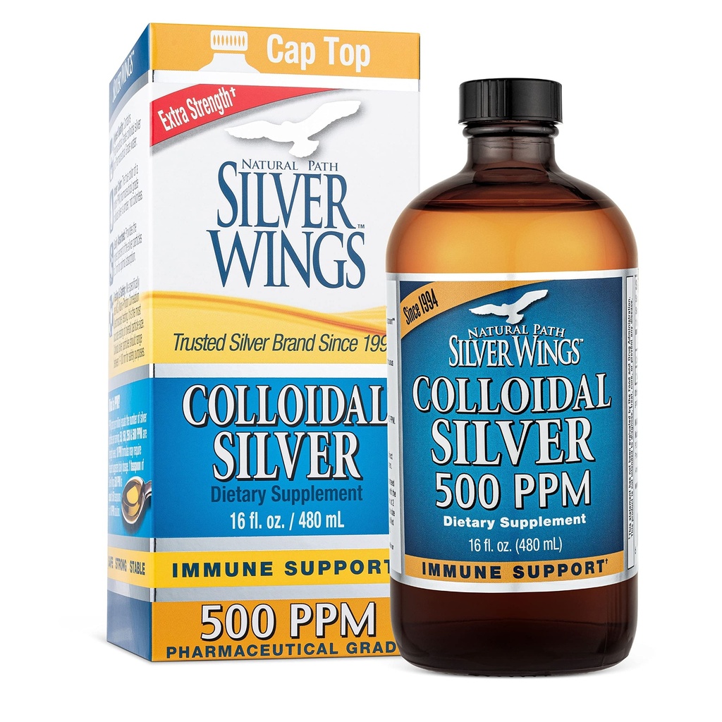 Natural Path Aripi de argint coloidale de argint 500ppm (2500mcg) Suport imun Supliment 16 fl. oz.
