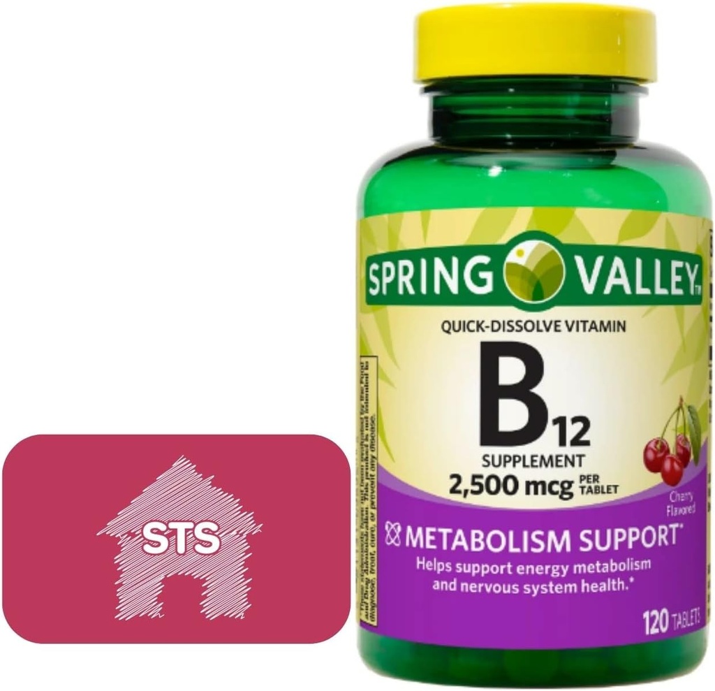 Valea Primăverii - Vitamina B12 Comprimatele cu soluţie rapidă, 2500 mcg, Aroma de cireşe, 120 Conte + Sticker STS.