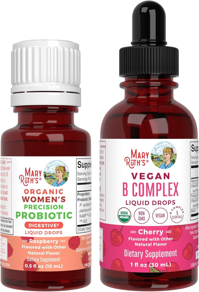 MaryRuth Organics Precizie Probiotic pentru femei (Zmeură) și B picături complexe (Cherry) 