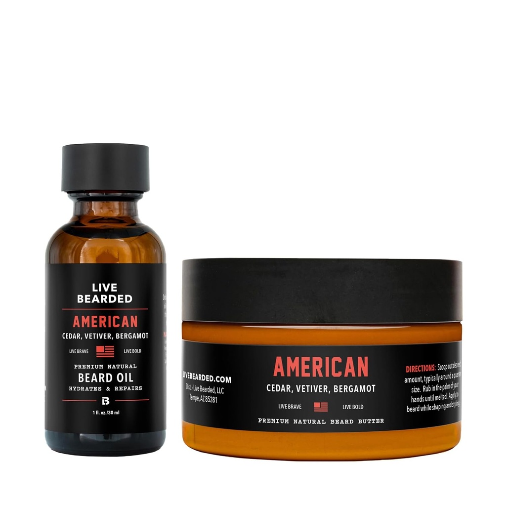 Live Beard Beard Oil and Butter Grooming Kit - Made in the USA - All-Nature Ingredients with Shea, Argan, Jojoba - Growth Support 