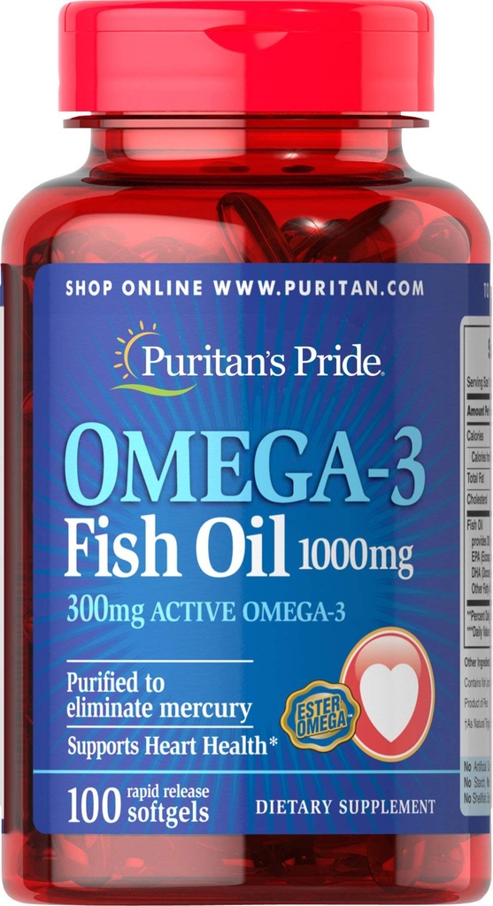 Puritani Pride Omega-3 ulei de pește 1000 Mg, 100 Conte