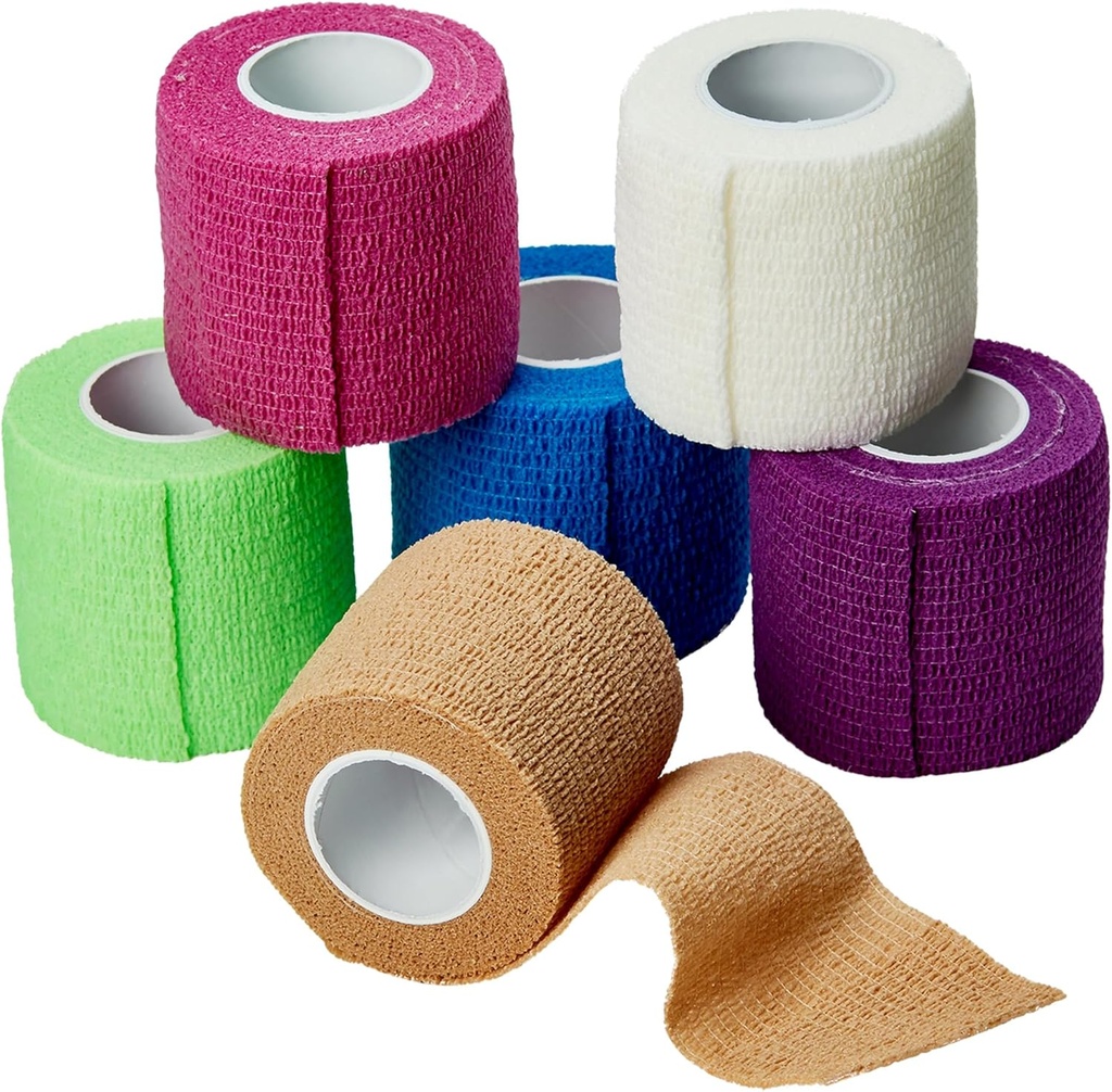 MEDca Self Adherent Cohesive Bandaje 2 Inches X 5 Yards 6 Count, (Rainbow Color)