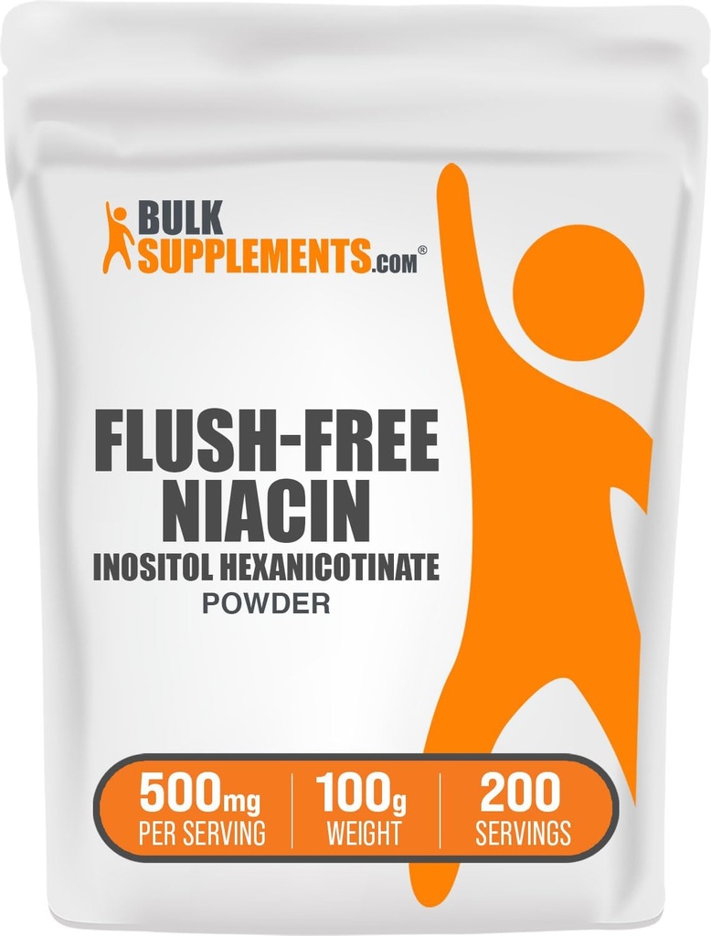 BulkSupplements.com Flush Pulbere de niacină liberă - ca Inositol Hexanicotinate, Vitamina B3 Supliment, Niacin 500 mg Flush Free - Gluten Free, 500 mg per Serving, 100g (3.5 oz) (Pachet de 1)