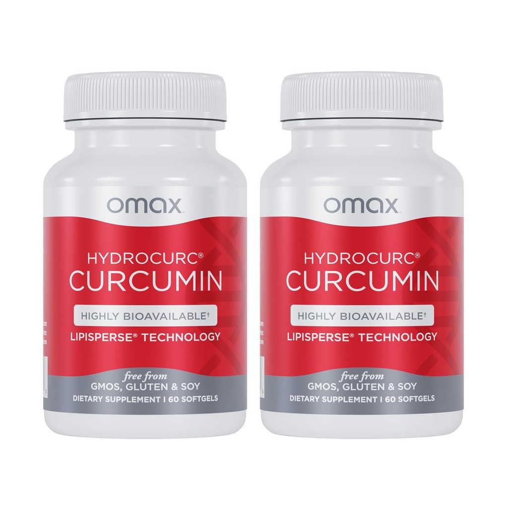 Omax3 2 Pack- HydroCurc Curmeric Curcumin Softgels, extrem de biodisponibil ulei MCT Nanoparticule pentru potenta si absorbtie, sanatate comuna, 120 Softgels