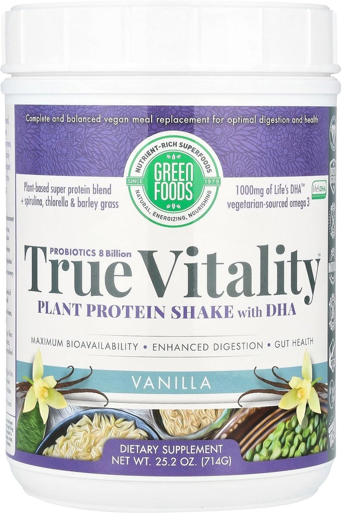 Green Foods True Vitality Plant Proteine Shake, Vanilla, 25.2 Once