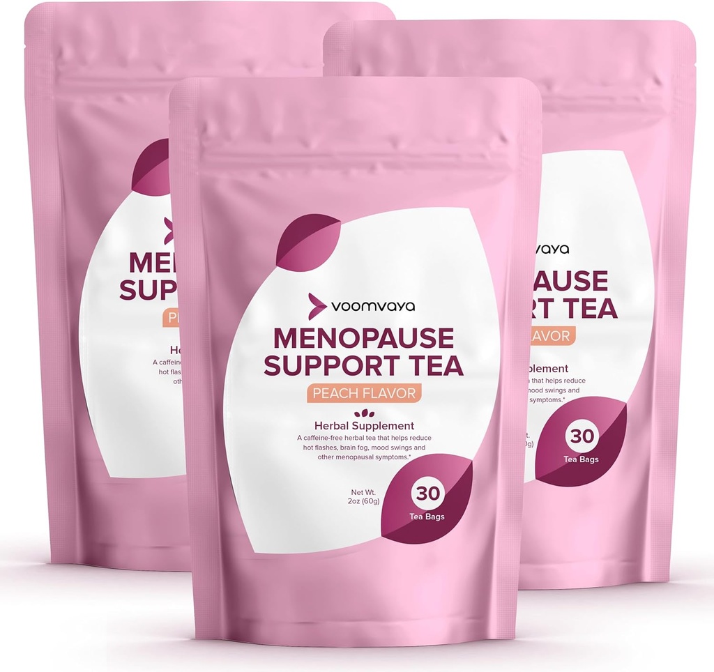 VoomVaya Salvați 20% pe Menopause Suport Ceai 3-Pack Bundle - Menopauza naturale Ajutor pentru femei w / Red Clover & Black Cohosh - Transpirații de noapte și Flashes fierbinte Relief - Peach Flavor - 90 Teabags