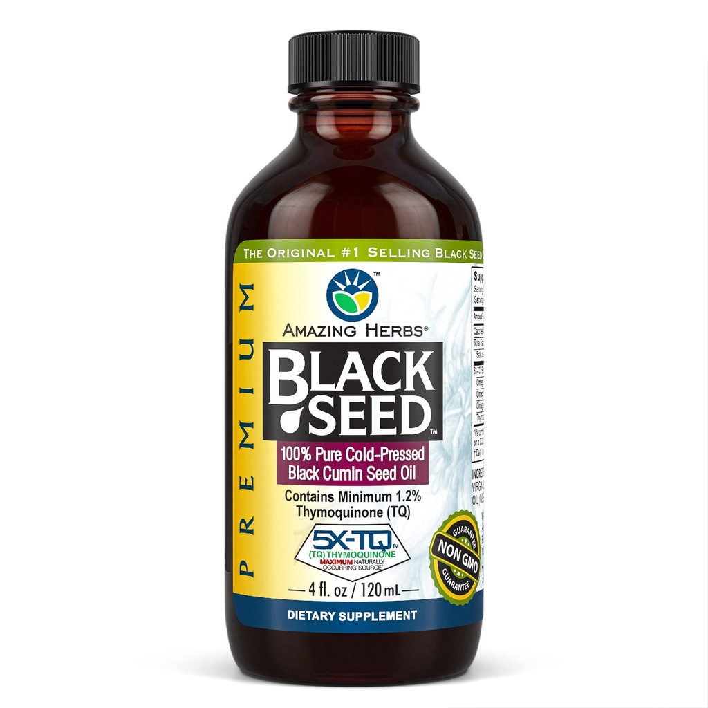 Uimitor Herbs Premium Black Seed Oil - Gluten Free, Non OMG, Cold presat Nigella Sativa SIDA în Digestive Health, Immune Support, Brain Function - 4 Fl Oz