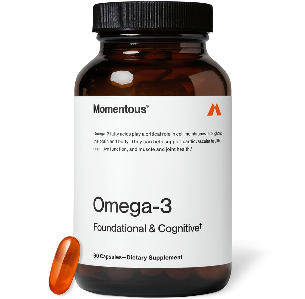 Momentous Omega-3 Ulei de pește - EPA de înaltă calitate și Suplimentul DHA pentru bărbați și femei - Sprijină Inima, Joint, & Brain Health - NSF Certified for Sport - Non-GMO - Gluten-Free - 1,600 mg - 30 Servings