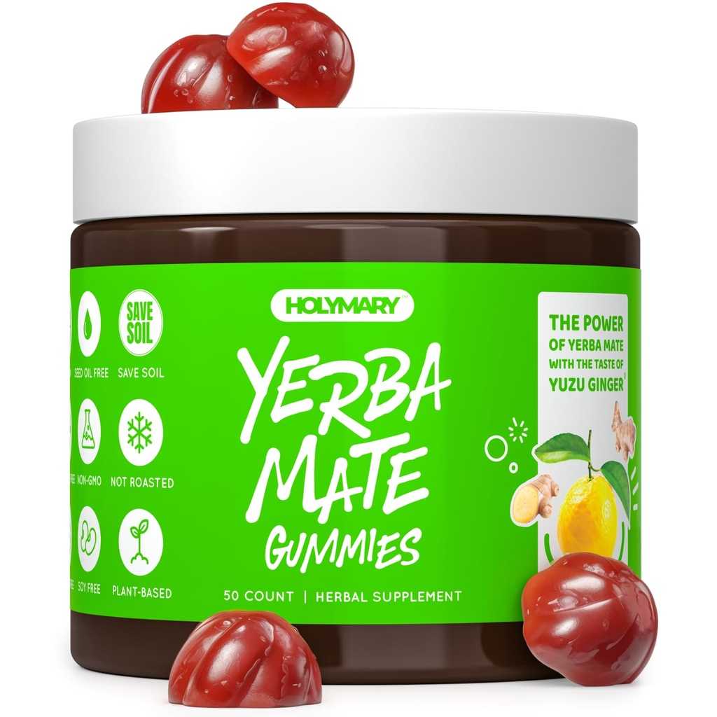 Yerba Mate Gummies - Yuzu & Ginger Aromă pentru energie, Focus, Imunitate și Cardiologie Sănătate 