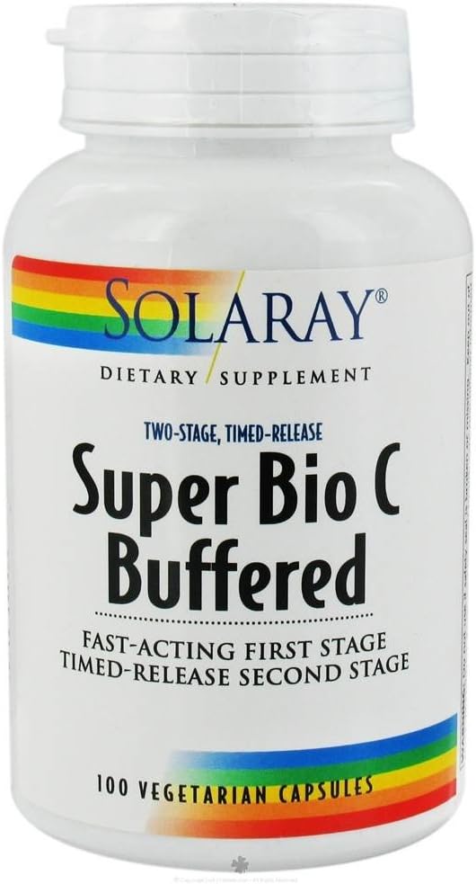 SOLARAY Super Bio Vitamina C 1000 mg, Buffered, Capsule de eliberare a timpului cu Bioflavonoids, Două-Stage pentru mare absorbție & tot sprijinul imunitar de zi, Vegan, 60 de zile de garantare, 50 Serviri, 100 VegCaps