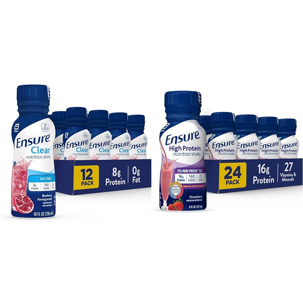 Asigurați-vă băuturi lichide de nutriție clare, 0g grăsime, 8g de proteine, rodie afine, 10 Fl Oz (Pachet de 12), Sticla, gluten gratuit și asigurați-vă că proteine ridicate căpșuni Nutriție Shake, 24 Pack