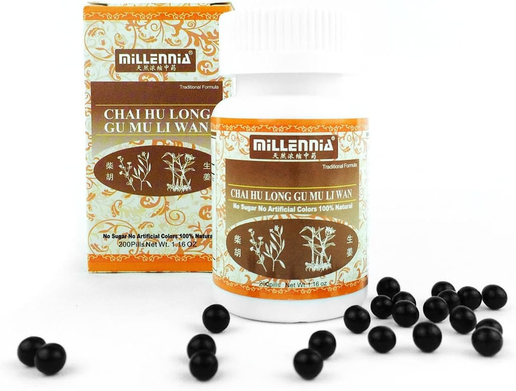 Millennia Herbal Supplement - Chai Hu Long Gu Mu Li Wan - 12 Pack flacon (200 pastile/Sticle)
