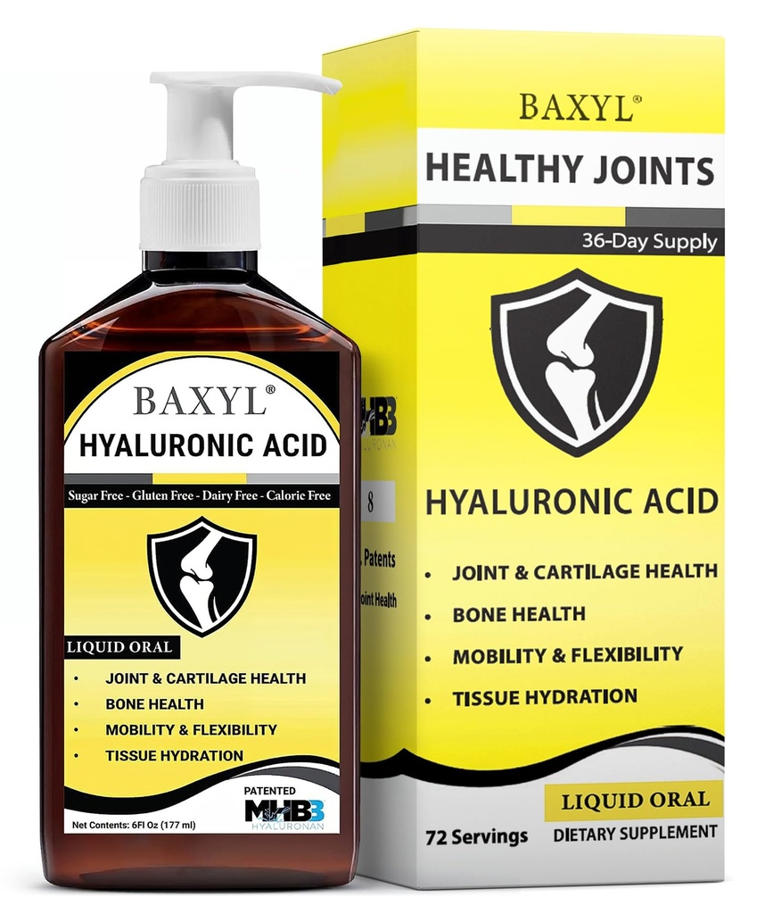 BAXYL® - Acid hialuronic lichid pentru suplimentarea de ajutor comun (Vegan, gluten-free, non-GMO, MHB3) patentat oral 6 Oz, 36 zile de aprovizionare