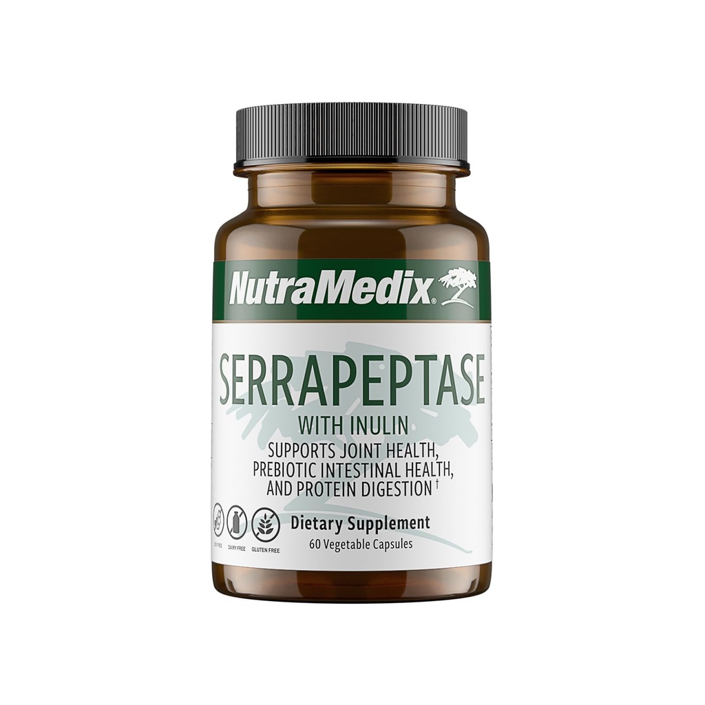 Nutramedix Serrapeptase Supliment - Enzime  Proteolitice pentru digestia + Inulin - Made to Support Digestive Health Support - Gluten, Soy and Dairy-Free (60 capsule)