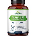 Zazzee Extra Force Alpha GPC Choline, 700 mg per Serving, 75 Capsule Vegane, 100% Pure Pharmaceutical Grad, 100% Vegetarian, Standardizat pentru Potență și Puritate, All-Natural și non-GMO