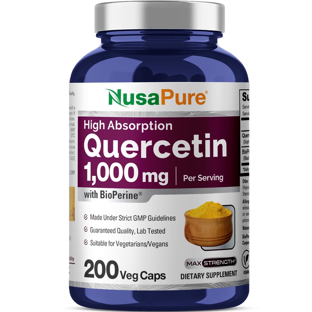 NusaPure Querbetin 1000mg - 200 Veggie Caps (Non-GMO, Vegan, Vegetarian) Bioperine