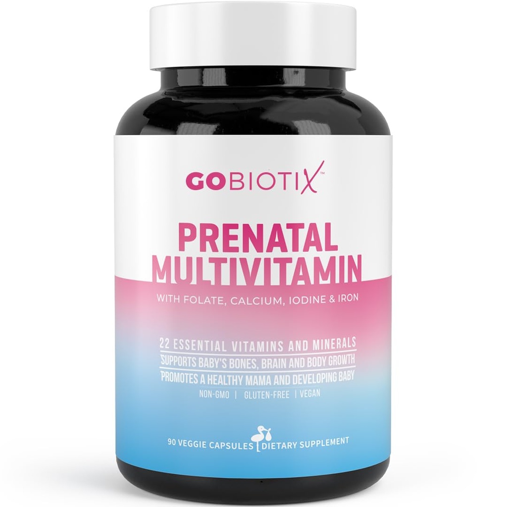 GOBIOTIX Vitamine prenatale pentru femei - Multivitamine cu fier, calciu, vitamina D2, C, zinc si acid folic pentru sarcina - Pre si postpartum Essentials - Non-GMO - 90 capsule