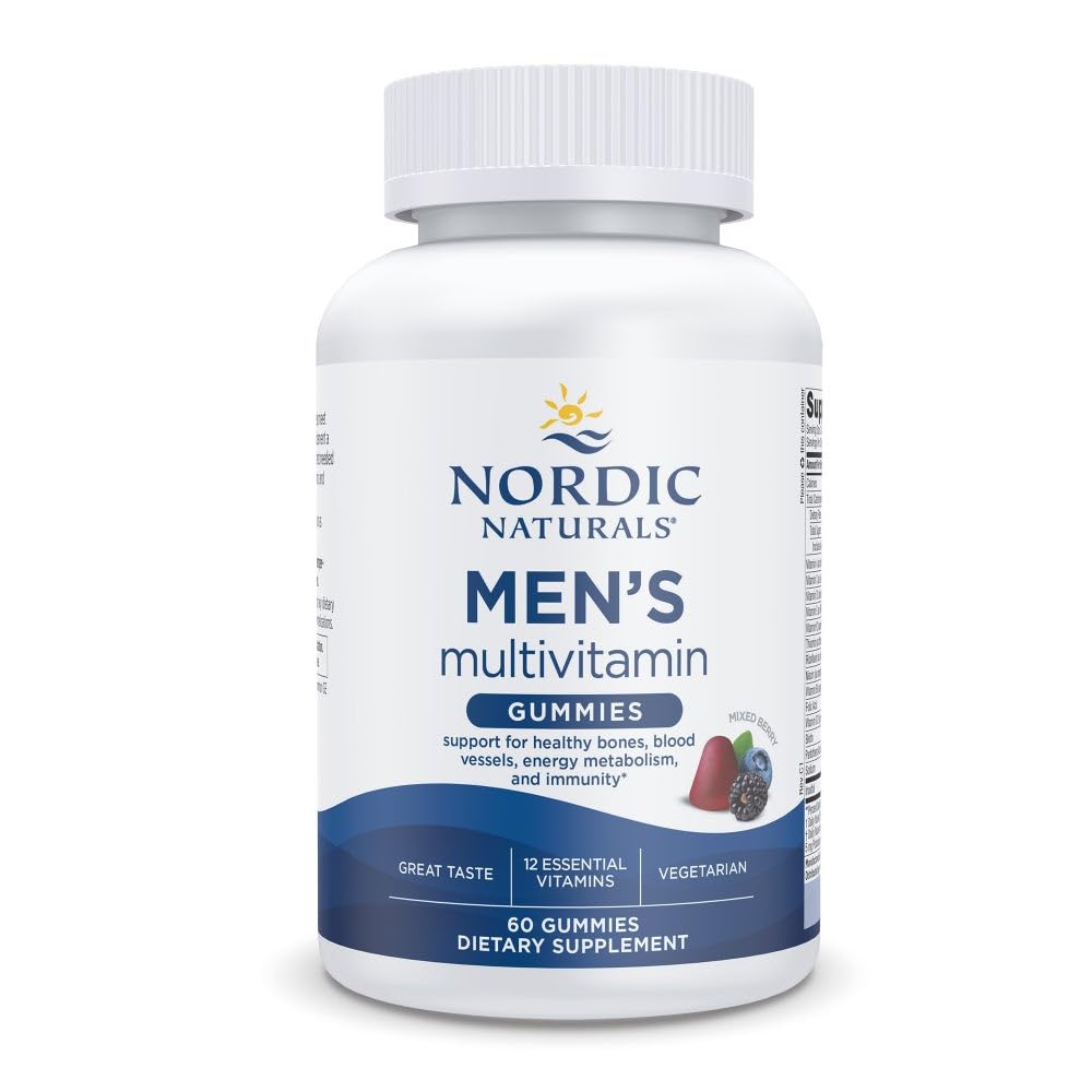 Nordic Naturals Men's Multivitamine Gummies, Mixed Berry - 60 Gummies - Sprijin pentru oase sănătoase, vase de sânge, Energie & Imunitate - Non-GMO, Vegetarian - 30 Servings