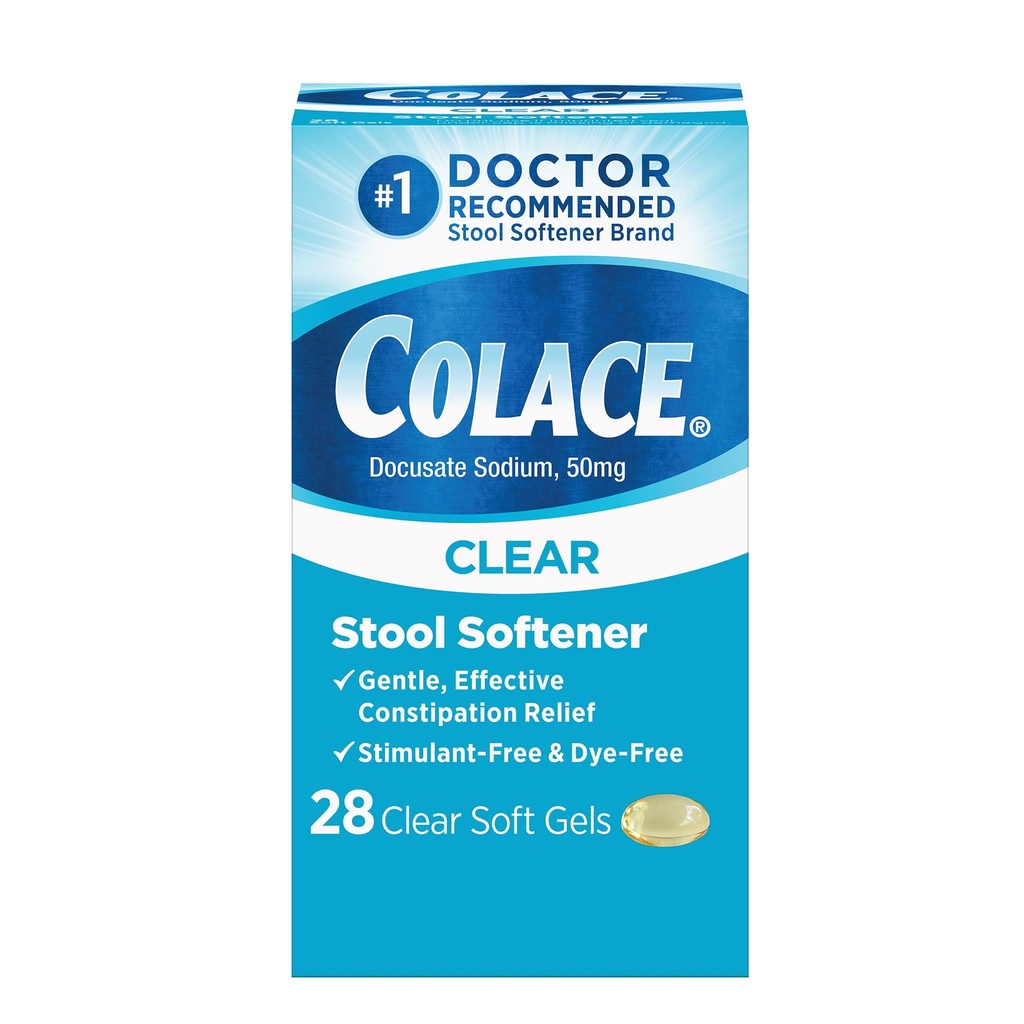 Colace Clear Stool Softner Soft Gel Capsule Constipaţie Relief 50mg Docusat de sodiu Doctor Recomandat 28ct