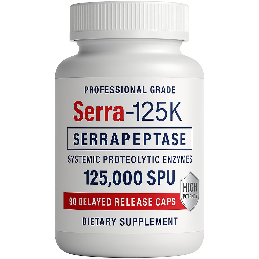 Serra-125k Serrapeptase 125.000 SPU, 90 capsule Vegane, eliberare întârziată, enzime sistemice, susţine sineuze sănătoase şi un sistem imunitar sănătos, non-OMG şi toate-naturale