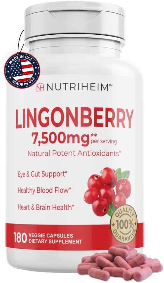 Lingonberry pulbere 7500 mg pentru tract urinar, circulatia sangelui, sanatatea stomacului, sanatatea ochilor, suport antioxidant - Pur 5:1 Raport & 180 Capsule vegetale - non-GMO, gluten-free, Vegan-Frie Supliment