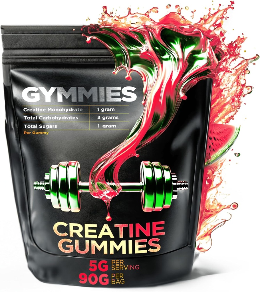 Creatin Monohidrat Gume - Creşterea musculară, performanţă, rezistenţă - 5 Gram Creatina per Serving - Vegan, Non-GMO, Gluten-Free, Made in USA - 90ct (90 Conte, Pepene verde)