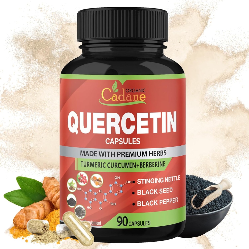 Cadane Querbetin capsule extract, 90 capsule, 3 luni aprovizionare cu Querbetin, Curcumin Turmeric, Berberine, Nettle, Black Seed Powder, Black Pepper.