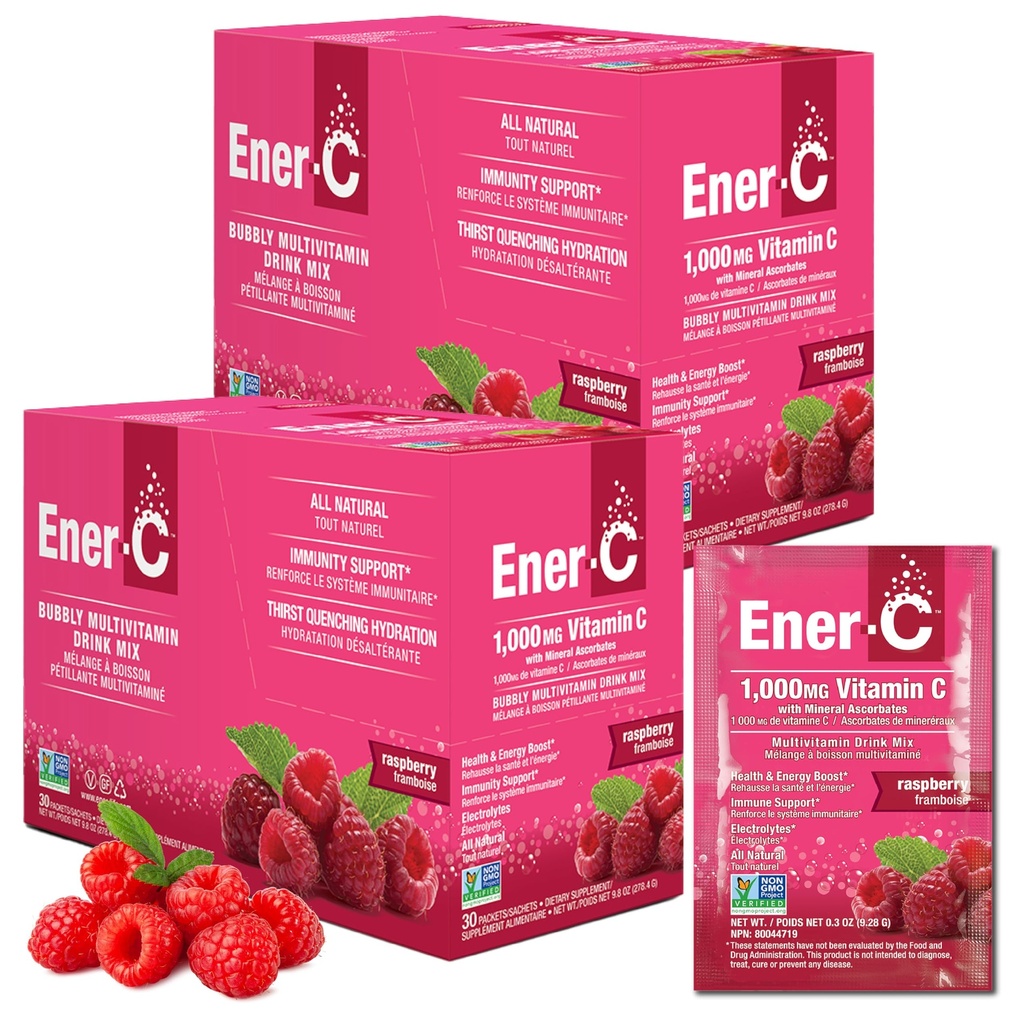 Ener-C Multivitamine Drink Mix - Vitamina Pachete pentru apă, Electroliti Pachete de pulbere, Vitamina Drink Mix, Hidratare Lichid Mix, Immune Booster pentru adulți, Energie Sanatos - Raspberry, 60 Conte
