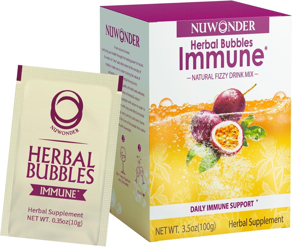 Immune Booster Fizzy Drink Mix Herbal Supplement Made with Astragalus, Ginger, Jujube, Atractylodes, Passion Fruit, No Artificial, 10 Packs (Extra 1 Bags)
