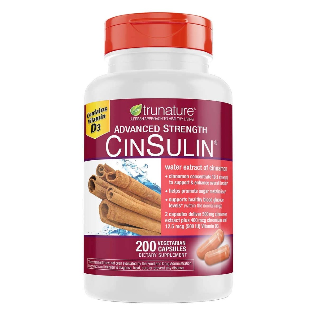 Trunature Advanced Force CinSulin 500mg., 200 Capsule vegetariene (2 ambalaje)