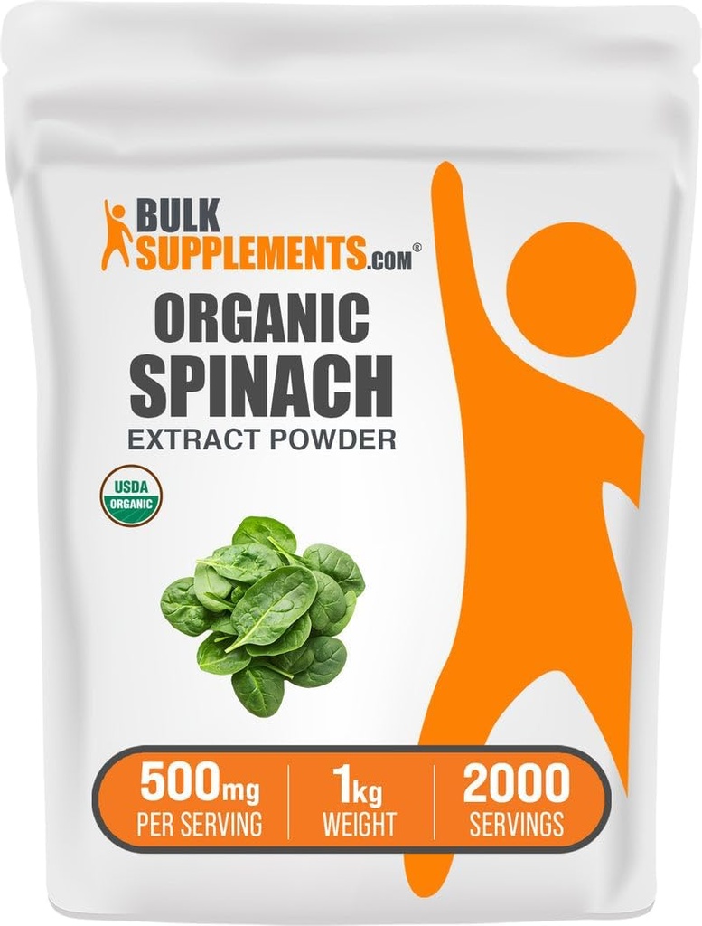 BulkSupplements.com Extract organic de Spanac pulbere - Organic Spanac pulbere din extract de frunze, Supliment vegetal - Gluten gratuit, 500 mg pe servire, 1kg (2,2 lbs) (Pachet de 1)
