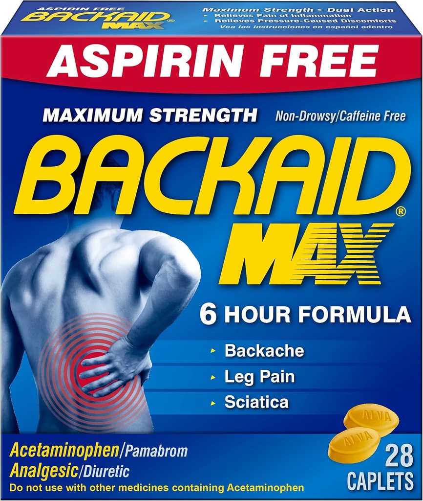Backaid Max Caplets, 28 Count (Pachet de 4)