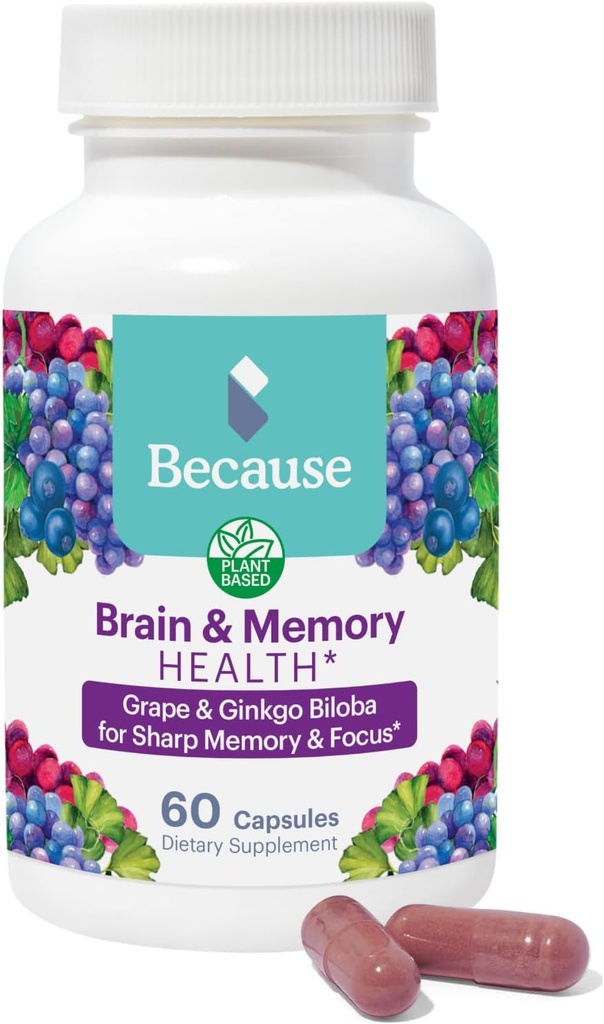 Deoarece Suplimentul creier pentru memorie și focalizare - Blend de autor cu Ginkgo Biloba - Suportă funcția cognitivă, atenție și claritate mintală - Vegan, gluten-free, non-GMO - 740 mg Servire - 60 capsule