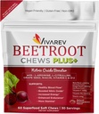 Beetroot Oxid de azot - 1000 mg Sfeclă de zahăr pulbere cu L Arginină, L Citrulină, Extract de semințe de struguri, Niacin, vitamina C & B12 - Chews de sfeclă - ambalaj de 60