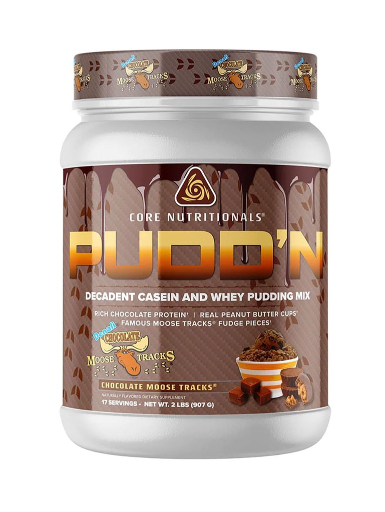 Nucleu Nutritionals Pudd'n, Decadent Proteine Budinca Mix, Spulberare completă Cazeină Blend, eliberare susținută, 20G Proteina, 17 Servings (Chocolate Moose Tracks, 2 lb)