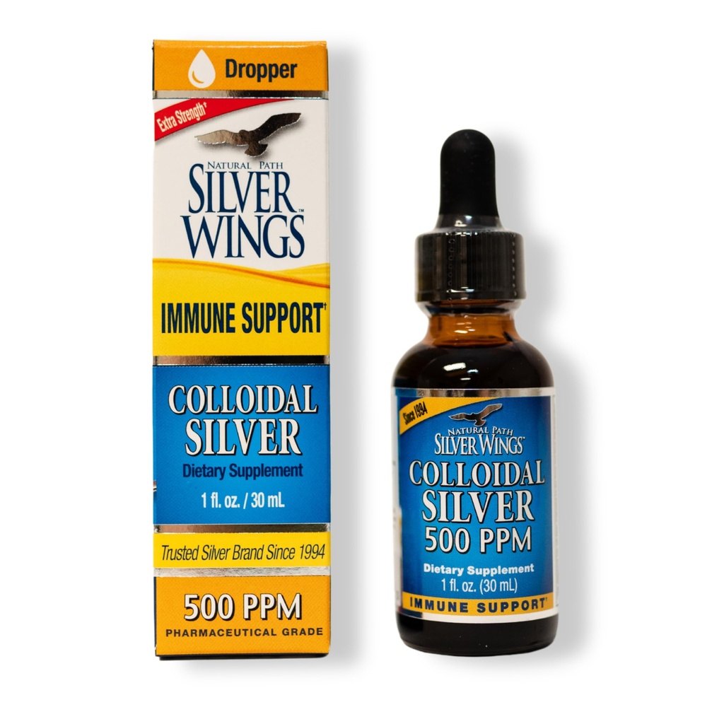 Natural Path Aripi de argint coloidale de argint 500PPM, Amber Brown suport imunitar lichid, 1 Fl Oz (Pachet de 1)