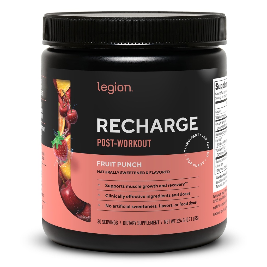 LEGION Reîncărcare post supliment antrenament - toate Natural Muscle Builder & Recuperare băutură cu Micronited Creatin Monohidrat. Îndulcit natural și aromat, Safe & Healthy (Frut Punch, 30 Serveste)