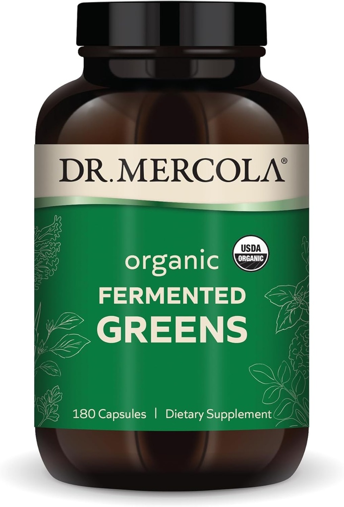 Dr. Mercola Organic Fermented Greens, 30 Servings (180 capsule), Dieta Supliment, Suporturi Immune Health, Non-GMO, Certified USDA Organic