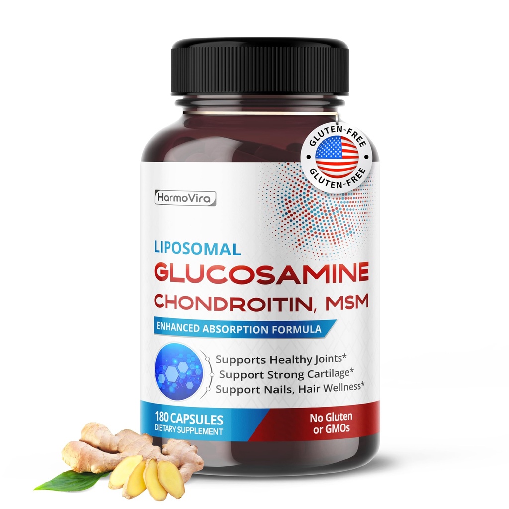 Liposomal GLUCOSAMINE CHONDROITIN, MSM - Suport articulații sănătoase, Cartilaj puternic, unghii, păr - 180 zile de aprovizionare - Made in the USA