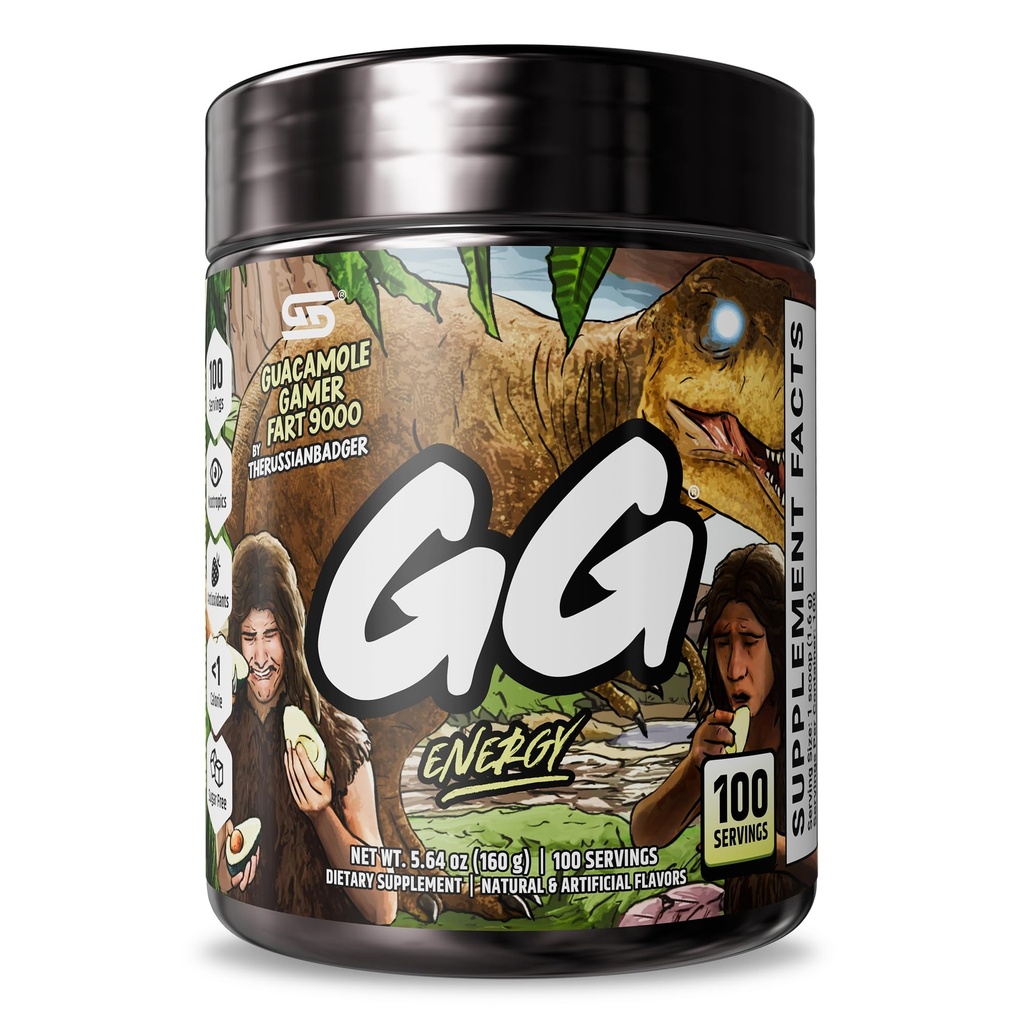 Gamer Supps GG® Energy - Guacamole Gamer Fart 9000 by TherussnBadger (100 Servings) - Keto Friendly Gaming Energy and Nootrop Blend, Sugar Free + Organic Caffeine + Vitamine, Powder Drink